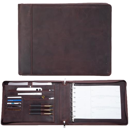 Geslun Leather 7 Ring Check Binder, 3-On-A-Page for 600 Checks (9 x 13”)
