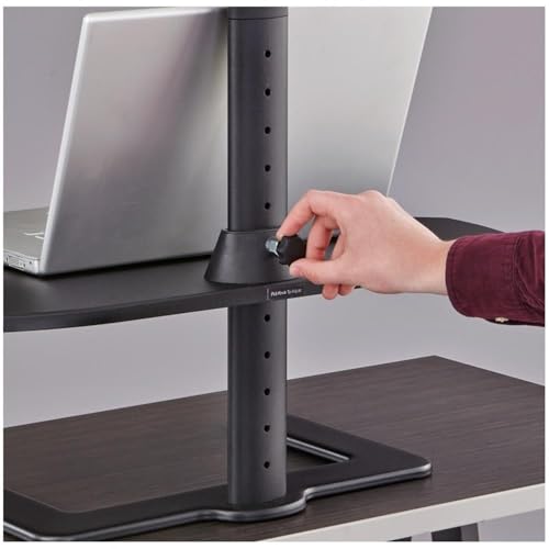 Pemberly Row Height Adjustable Laptop Stand, Black Laminate Platform with Powder-Coated Steel Base, 1.25–15.75 in Adjustable Height, Lightweight Free-Standing Design, Office Desk Accessory