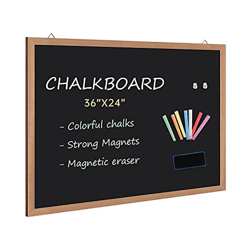 Magnetic Chalkboard for Wall 36x24 Inch, Large Blackboard with Natural Wood Frame for Home, Office, Classroom, Kitchen or Kids