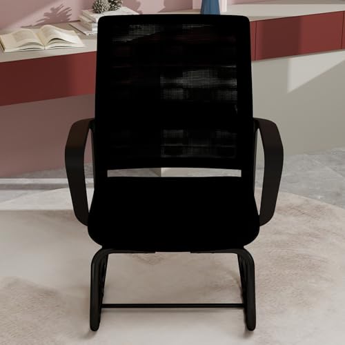 Office Chair No Wheels, Ergonomic Executive Mesh Computer Chairs with Lumbar Support, Soft Wide Seat Armchair for Conference Room Bedroom Waiting Reception Guest Student (Black)