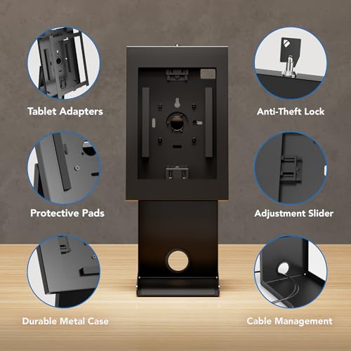 Mount-It! iPad Kiosk Stand with Printer Shelf, Locking Anti-Theft, Black