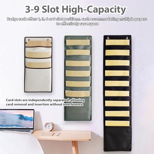 Extra-wide Oxford Fabric Rack Card Holder, 3-9 Slots Wear-resistant Employee ID Badge Wall Racks, Time Card Holders for Businesses/School(White,6 Slots)