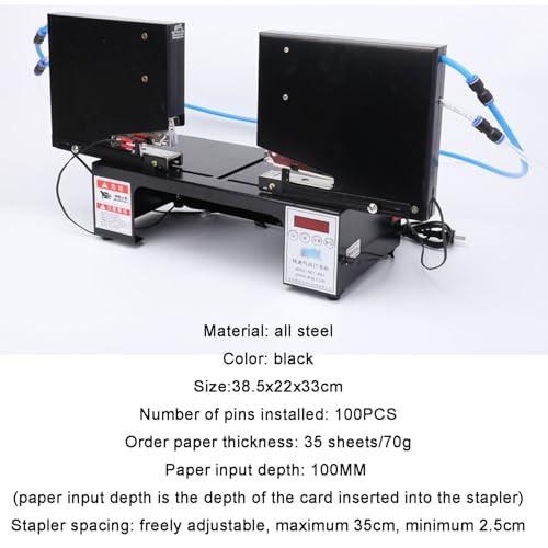 JOSBY 100MM CNC Binding Machine, 0.95-13.8in Opposite Double Head Pneumatic Stapler, Nail Down Time&Speed Setting, Pop-up Nail Slot, Electric Automatic Rapid Booklet Stapler, for Offices, Publishers