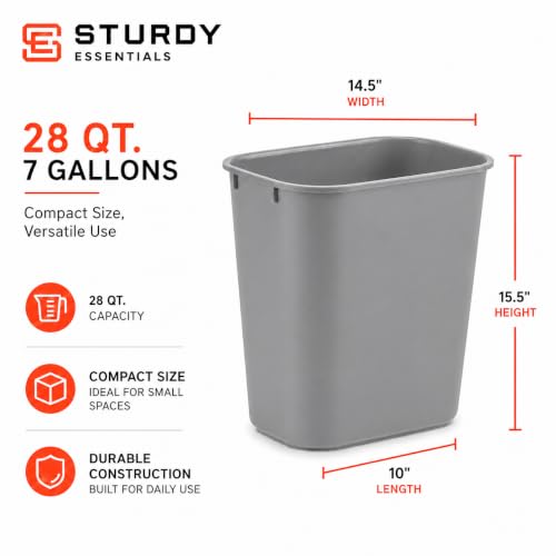 7 Gallon Gray Recycling Wastebasket Under Desk Plastic Trash Can | 10 PACK