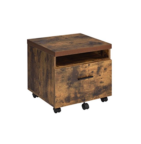 WZONICE98 Oak File Cabinet Single Drawer with Wheels - 19" Weathered Oak & Black Rolling Filing Cabinet for Home Office, Under Desk Storage, Compact Wood File Cabinet with Open Compartment