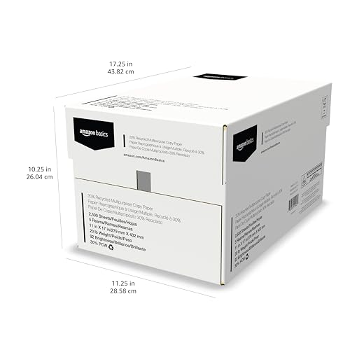 Amazon Basics 30% Recycled Multipurpose Copy & Print Paper, 11 x 17 Inches, 20 lb Weight, 92 Bright, White, 2500 Sheets (5 Reams)