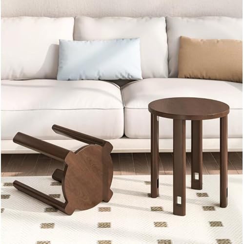 Acivirdde Solid Wood Side Table with Wheels, Round Stacking Stool Set, Multifunctional Combination Table and Chairs (Walnut)