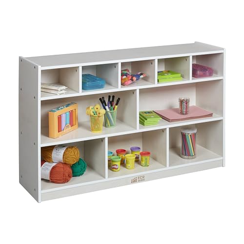 ECR4Kids 5+5 Cubby and Storage Mobile Tray Cabinet, Classroom Furniture, White Wash