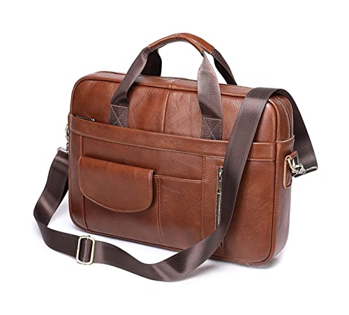 TaoshuNLy Leather 15.6inch Laptop Bag Business Messenger Shoulder Bag Office Briefcase Computer Handbag(Browm)