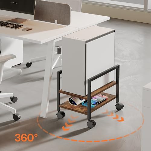 HOOBRO PC Stand, 2-Tier PC Tower Stand Fits Most Computer Towers, CPU Holder for Floor, Height Adjustable, CPU Stand with Wheels Under Desk, for Home Office, Rustic Brown and Black BF11CJ01