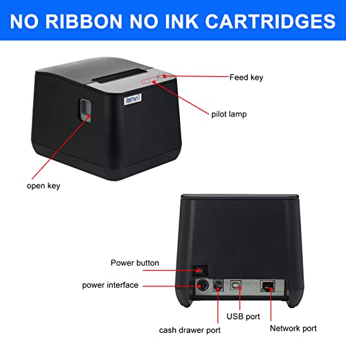 LENVII LV-R380 80MM POS Thermal Printer with Auto Cutter POS Receipt Printer, USB & LAN Port,Compatible Windows & Mac use for Retail Store/Supermarket/Kitchen/Clothing Store
