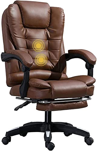 HOBIBA Office Managerial Chairs Massage Executive Office Chair, Ergonomic Computer Chair Computer Desk Swivel Chair Pu Leather (Color:Brown)