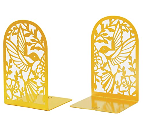 CNK Premium Metal Bookends for Home Office - Heavy Book Stoppers, Decorative Book Shelves (Hummingbird Gold)