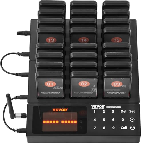VEVOR Restaurant Pager System,Touch Screen Keyboad Wireless Long Range Lineup Waiting Queue Signal, Guest Customer Calling Beepers with Vibration & Flashing, 24 Buzzers