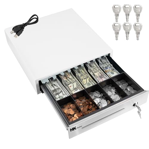 HK SYSTEMS 16inch "Stainless Steel" Front Heavy Duty POS"USB" Interface Cash Drawer with 5Bill/5Coin (White)"NO Compatibility with Square POS System for Now