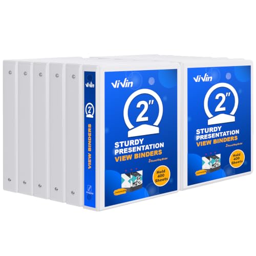 ViVin 2 Inch Binder 3 Ring, Sturdy 2 Inch 3 Ring Binder, 12 Pack, White