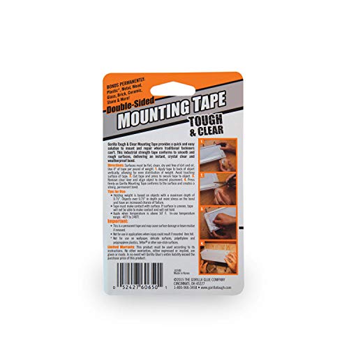 Gorilla Tough & Clear Double Sided Mounting Tape, 1" x 60", Clear, (Pack of 6)