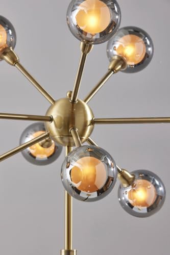 Adesso Antique Brass LED Floor Lamp with Glass Globe Shades