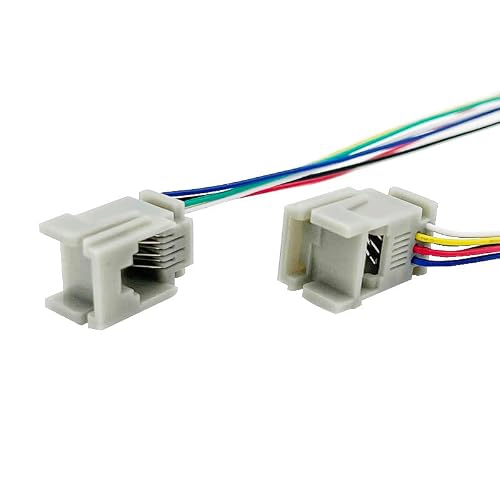 Coorle DIY 6P6C Telephone Outlet Modular Jack Female RJ11 RJ25 PCB Socket Jack Telephone Adaptors Connectors 623P-6P6C Phone Port with 1061 26AWG Cable 10PCS