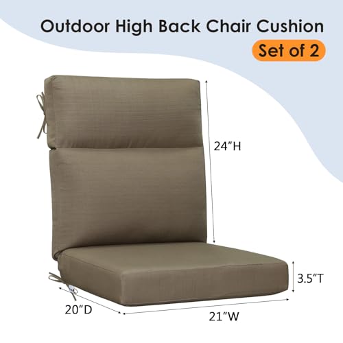 Unimatta Outdoor High Back Chair Cushion Seat Pads, 44 x 21 Inch Water-Repellent & Fade-Resistant Patio Furniture Cushions with Ties for Adirondack, Rocking Chairs, Coffee Brown