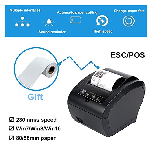 BGVGFBNJ 80MM Thermal Receipt POS Printer Black Printer with Auto Cutter Bluetooth Ethernet USB Port Support Cash Drawer ESC/POS(306S USB RS232)