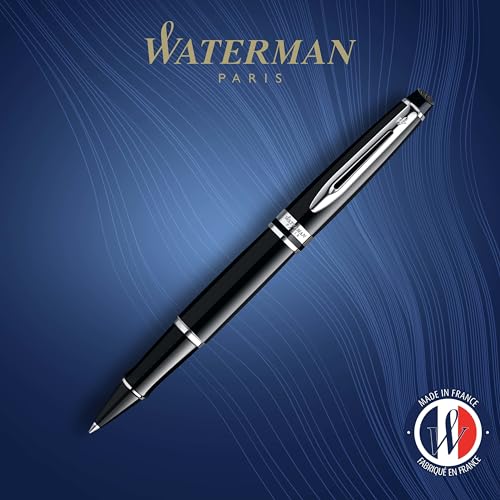 Waterman Expert RollerBall Pen Gloss Black with Chrome Trim Fine Point Black Ink Gift Box