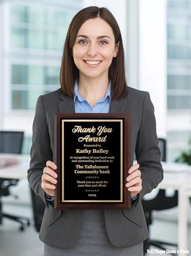 Personalized Thank You Plaque – Custom Laser Engraved Award – Employee Recognition Gift, Appreciation Award for Staff, Healthcare Workers, Team Members, Teachers, Coaches, and More – Choose Size & Customize Now (9x12)