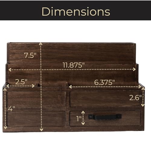 BLU MONACO | Wooden Mail Organizer with Drawer and Pen Holder | Mail Sorter Organizer Countertop for Desk or Kitchen | Outgoing Mail Holder Wood Desktop Storage