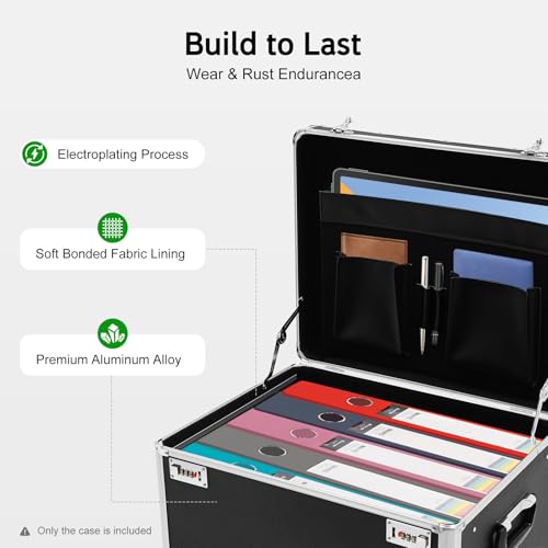 AYAWNGJ Portable File Storage Box, Rolling Locking Mobile Business Case with Handle, Aluminum Alloy File Lock Box Letter/Legal File Chest for Home Office Hospital Hotel School Bank 19.2" X 15" X 16"
