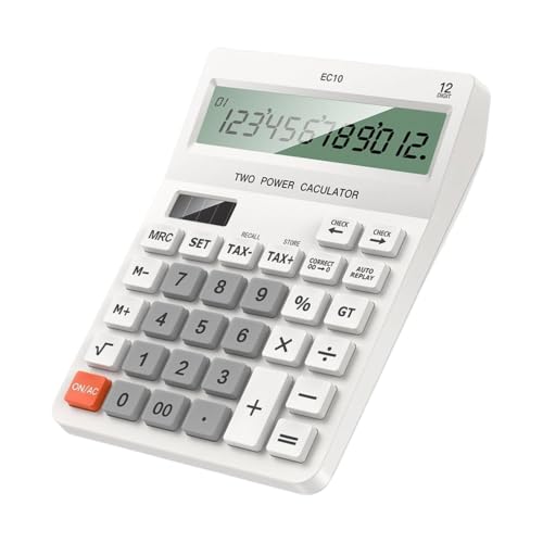 Accounting Desk Calculator 12 Digit Display Solar Battery Backup Large Keypad Tax Memory Controls for Checkout Study Budget Planning Desk Adding Machine Accounting Calculator Solar Keypad Tax Rate
