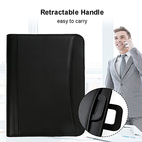 GFHSKRPL Business Portfolio Retractable Handle Portfolio Folder Pu Leather Zipper Binder with Calculator Notbook Organizer(E)