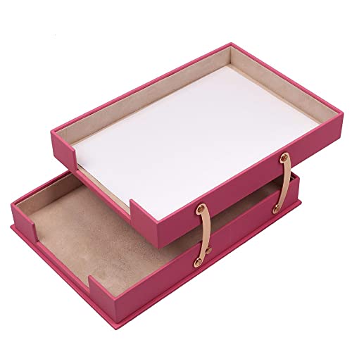 MOOGCO Leather Document Tray Double-Desk Organizer-Office Accessories-Desk Accessories-Office Supplies-Office Organizer - Office Gifts (Pink)