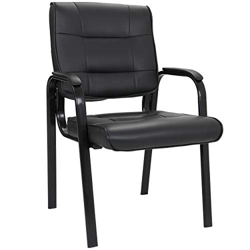JupiterForce Waiting Room Chairs, Leather Office Reception Guest Chair No Wheels with Padded Arms Rest for Home Conference Lobby Area Meeting Church Clinic, Black