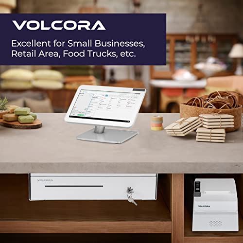 Volcora Cash Register Drawer with Under Counter Mounting Bracket - 16" White Drawer for POS, 5 Bill 6 Coin Cash Tray, Removable Coin Compartment, 12-24V RJ11/RJ12 Key-Lock, Media Slot - for Business