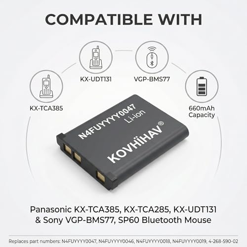 (10Pack) Replacement Battery for Pa'nasonic KX-TCA285 KX-TCA385 KX-UDT121 KX-UDT131,fits N4FUYYYY0047 N4FUYYYY0046 660mAh