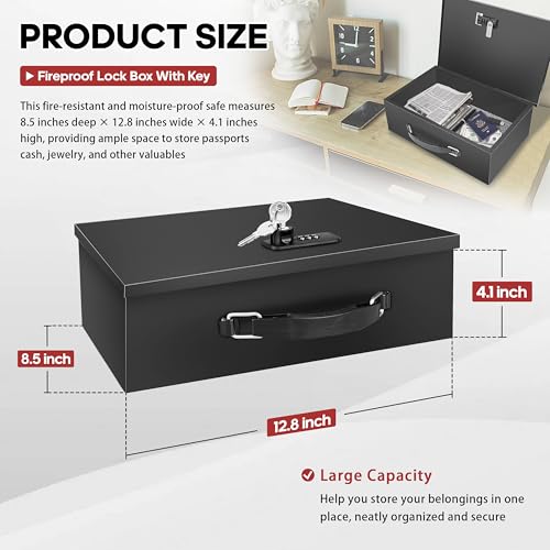 YIYITOOLS Fireproof Waterproof Lock Box, Key & Combination Dual‑Lock Safe