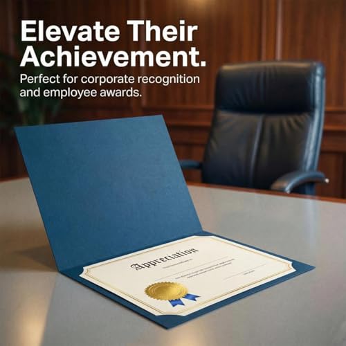PaperDirect Blue Certificate Jackets, 80lb Cardstock, 9.5" x 12" Presentation Holders, Solid Blue Document Covers, Graduation, School Recognition, Staff & Volunteer Certificates, Box of 50