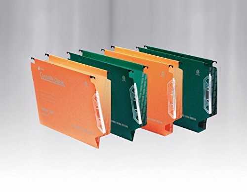 Rexel 330 Lateral Hanging Files with Tabs and Inserts, 15 mm V-Base, 100 Percent Recycled Manilla, Orange, Crystalfile Classic, Pack of 50, 70671