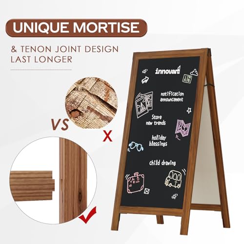INNOVART A-Frame Chalkboard Sign, Sidewalk Sign 57" x27" with Liquid Chalk, Eraser and Rag, Free Standing Chalkboard Easel, Sandwich Chalkboard for Restaurant, Business, Wedding or Events, Dark Brown