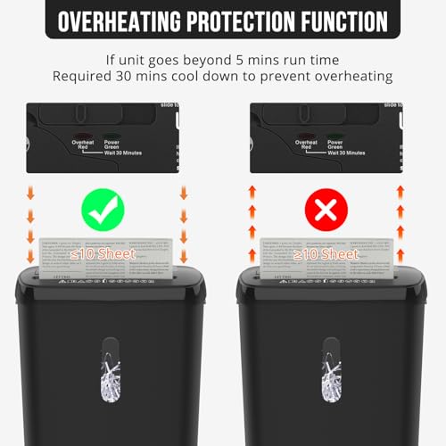 Black Paper Shredder for Home Office 10-Sheet Strip Cut Metal Shredder Machine with 3.17-Gallon Bucket P2 Security Level Shreds CD and Credit Card ETL Certified Jam Proof