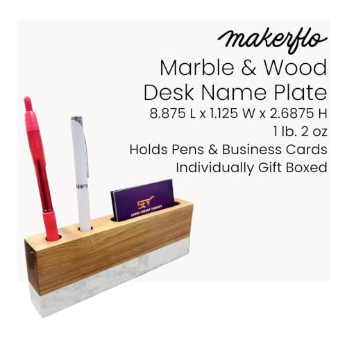 MakerFlo Marble & Acacia Wood Desk Name Plate with Pen Holder Case of 12