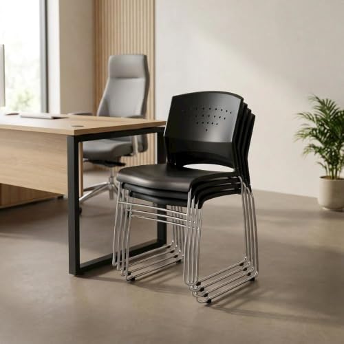 Bison office Polypropylene Stacking Chair with Chrome Sled Base, Stackable Chairs for Conference Room, Waiting Room or Lobby