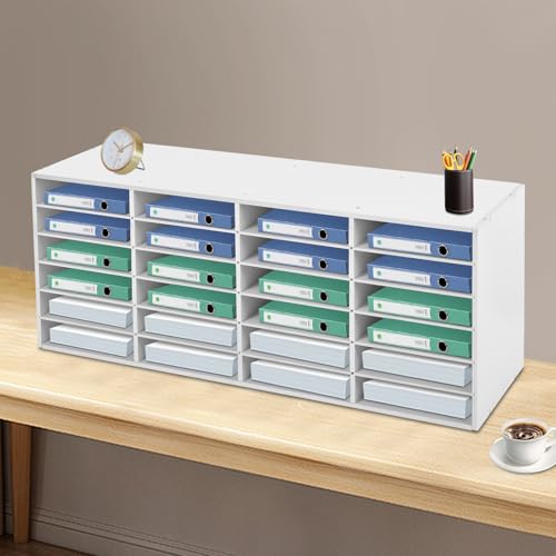 MARTEXBUY Classroom Mailbox, Literature Organizer, Desktop File Sorter Mail Center, Paper Storage Cabinet for Home School Office, 24 Compartments