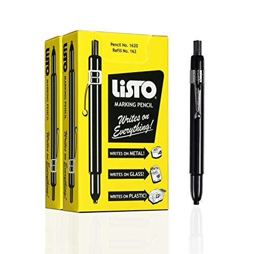 Listo 1620 - Box of 12 - BLACK COLOR - China Markers/Grease Pencils/China Marking Wax Pencils - Made in USA (24)