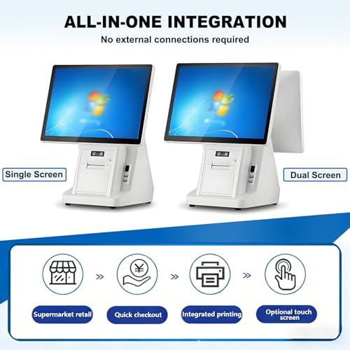 AETEREOS Cash Register Till, 15.6 Inch Touch Screen PC POS Systems for Small Business, All in One Smart Touch Screen Cash Register POS for Retail & Restaurant/Salons Single-Screen