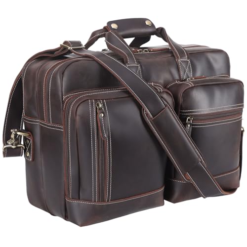 Masa Kawa Expandable Leather 17" Laptop Travel Messenger Duffle Bag Men
