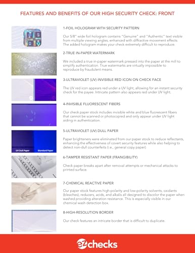 EZ Checks Premium Blank Hologram High Security Laser Check Stock | 500 Sheets | Blue/Maroon | Check at Bottom)