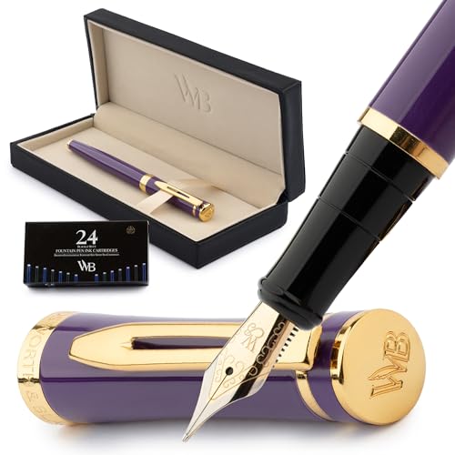 Wordsworth & Black Luxury Fountain Pen Set for Writing, Medium Nib, Purple