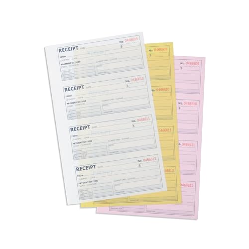 Blue Summit Supplies 5 Rent Receipt Books, 3 Part Carbonless, 500 Receipts