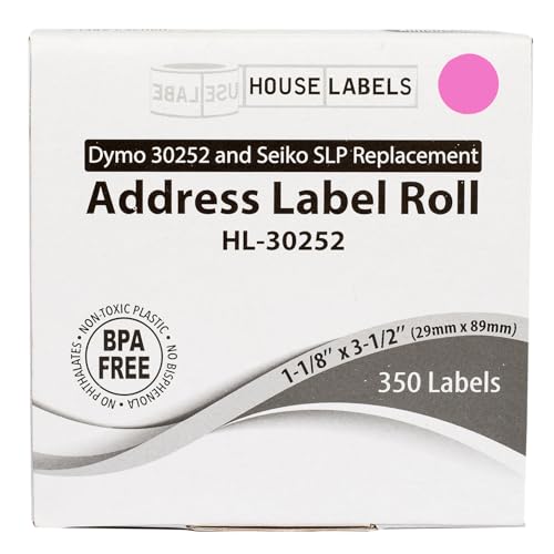 HouseLabels Compatible with Dymo 30252 Labels, Pink, 1-1/8" x 3-1/2"